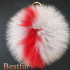 15cm/6" Grey/Red Real Fox Fur Ball Pompom Keyring Bag Charm Car Phone Pendant