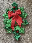 VTG Christmas Handmade Quilted Cloth Swag, Holly & Berry Fabric w Pom Pops